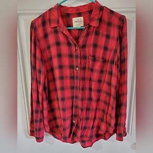 American Eagle Plaid Boyfriend Fit Shirt Womens Medium Button Up Long Sleeve